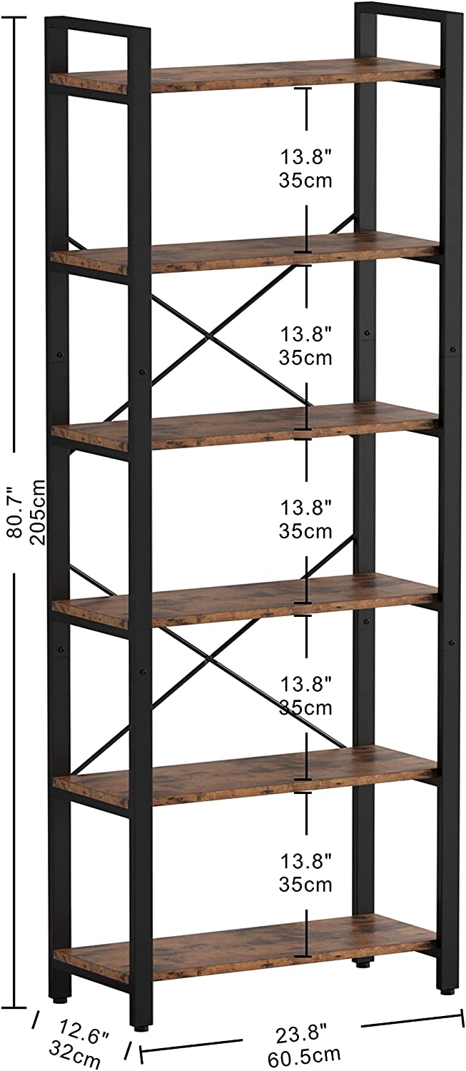 【HOT】Bookshelf 6-Tier Ladder Shelf Vintage Brown