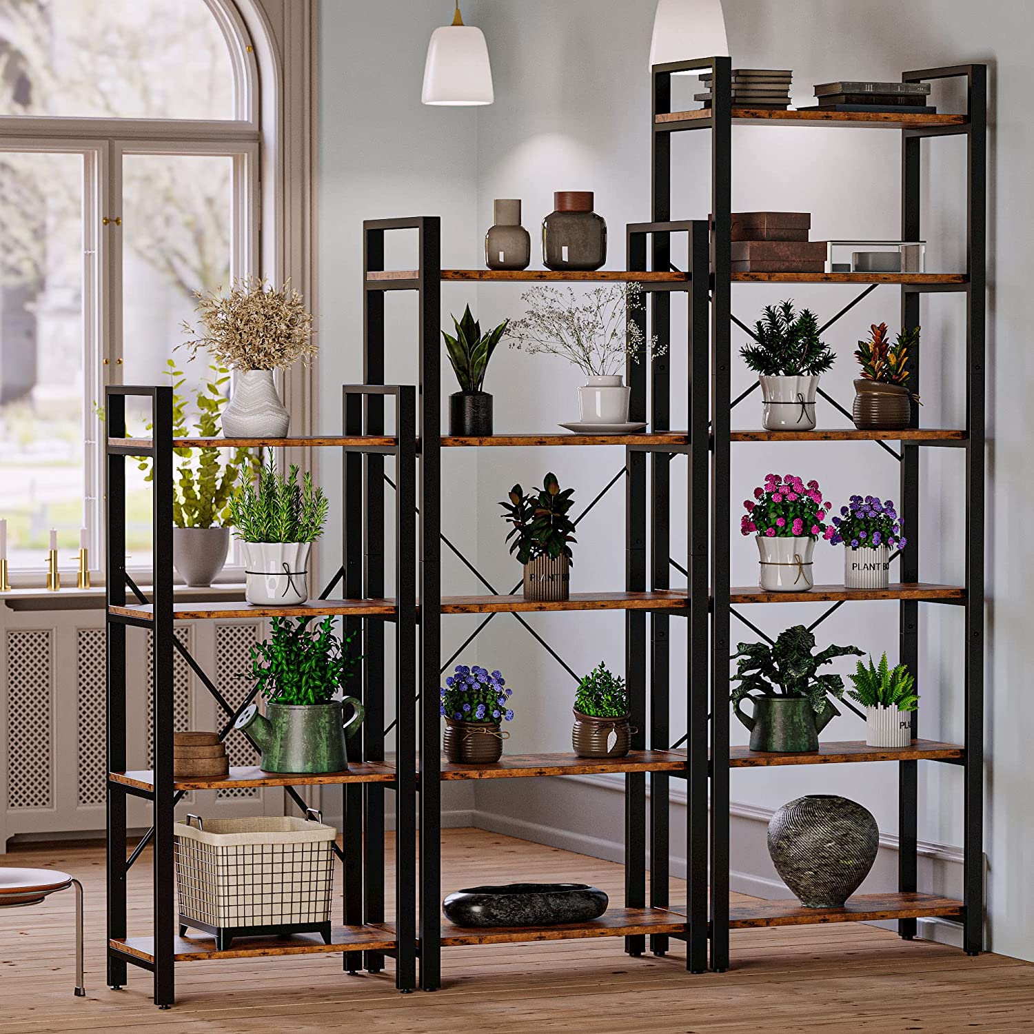 【HOT】Bookshelf 6-Tier Ladder Shelf Vintage Brown