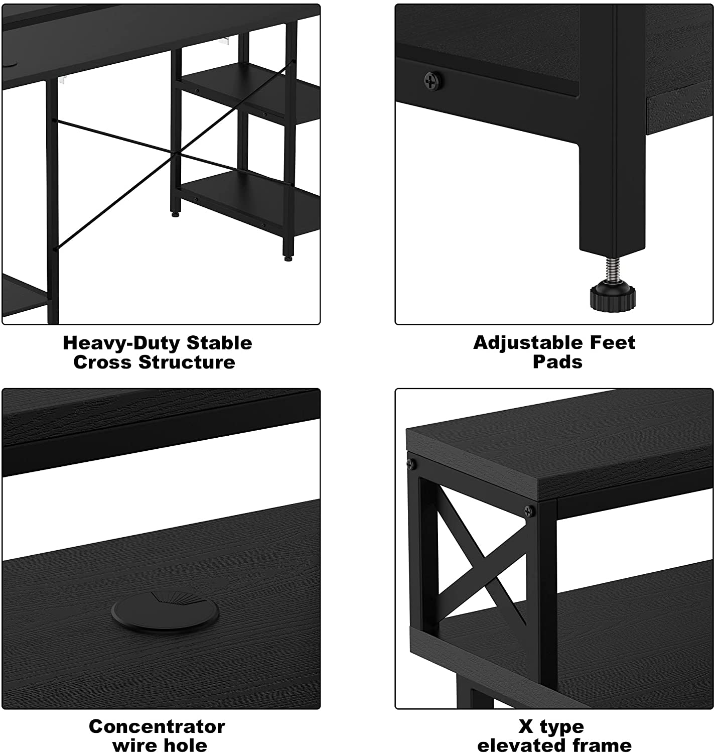 Computer Desk with Monitor Shelf- Black