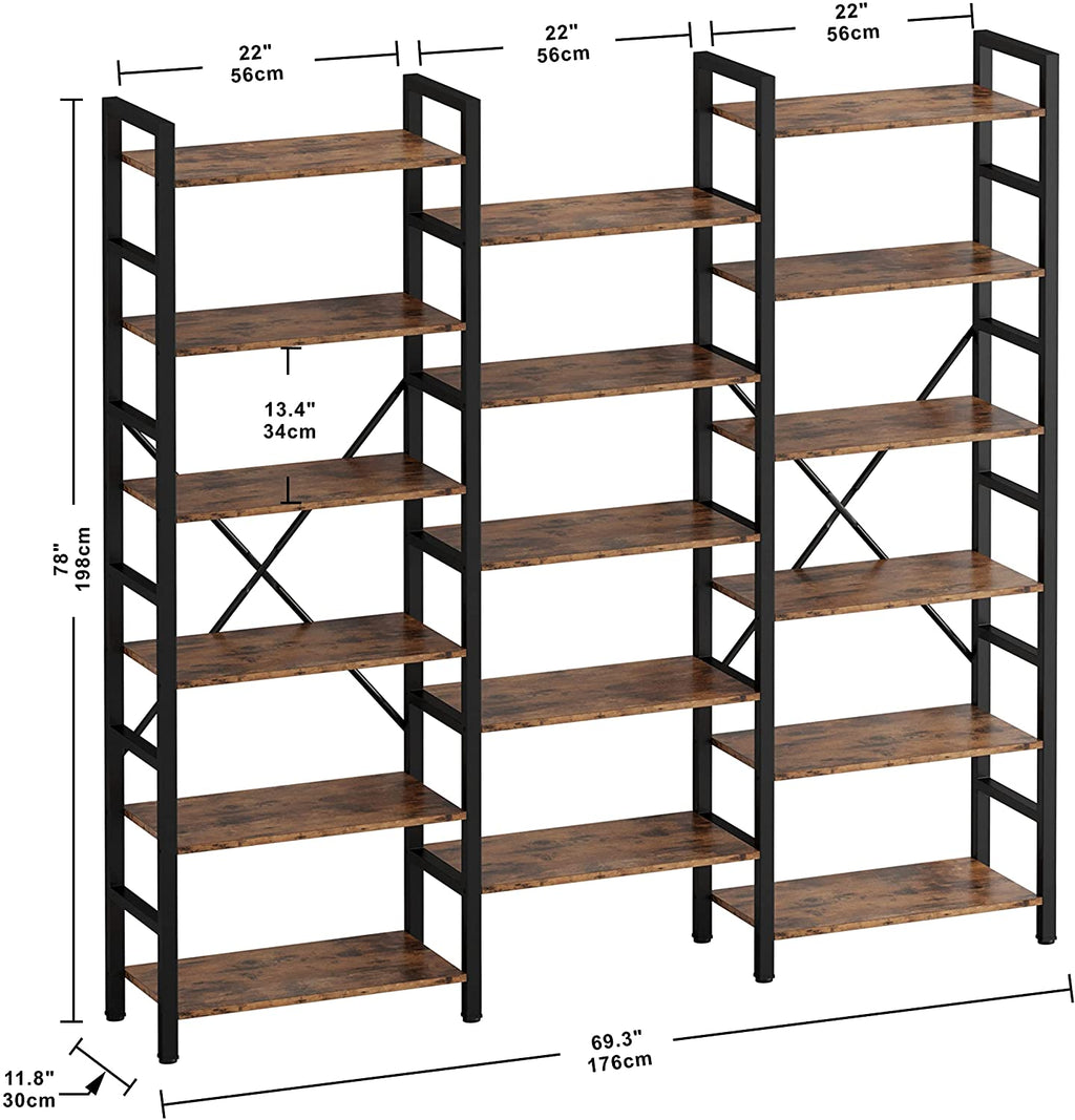 Triple Wide Bookshelves- 6 Tiers