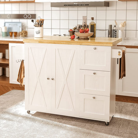 Rolling Kitchen Island with 3 drawers