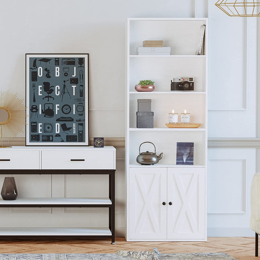 Bookshelf with Cabinet Industrial White