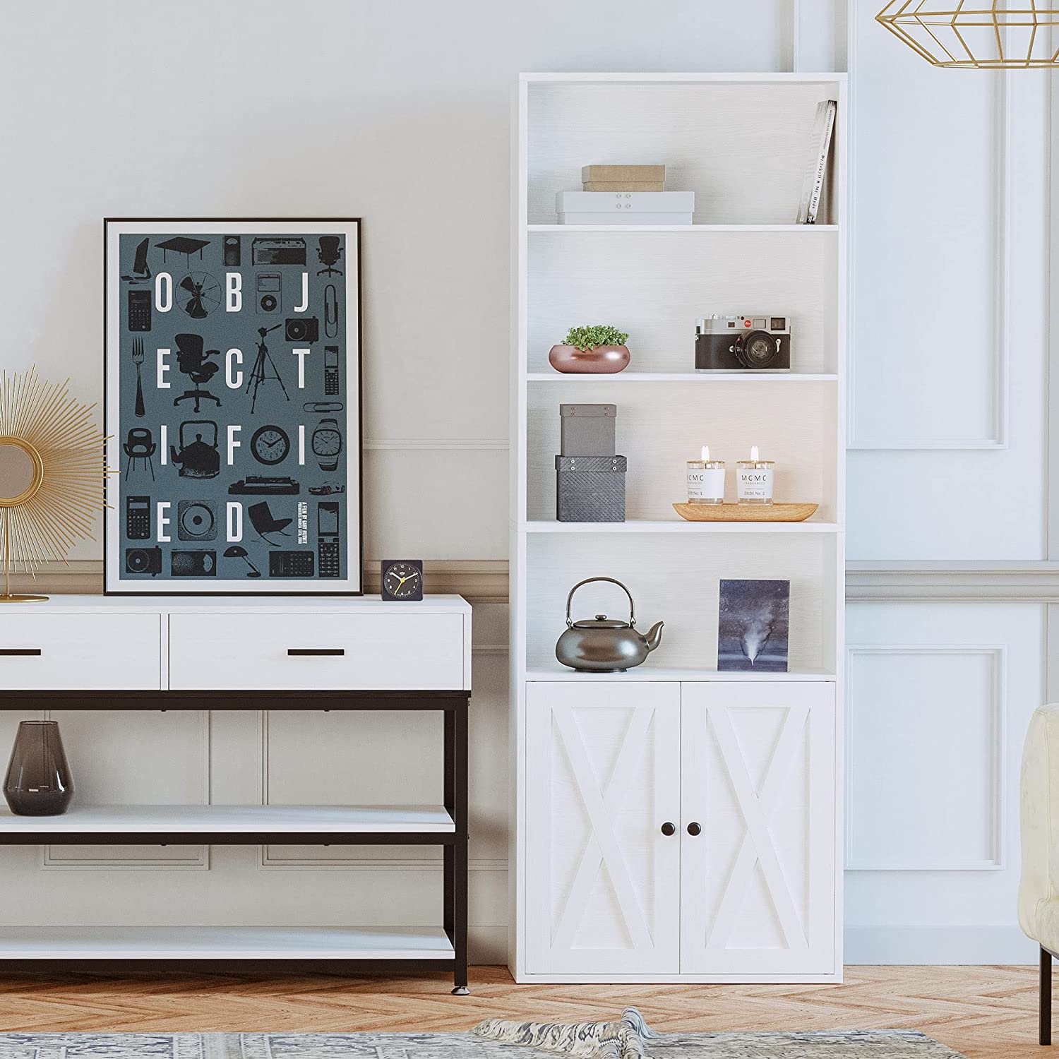 Bookshelf with Cabinet Industrial White