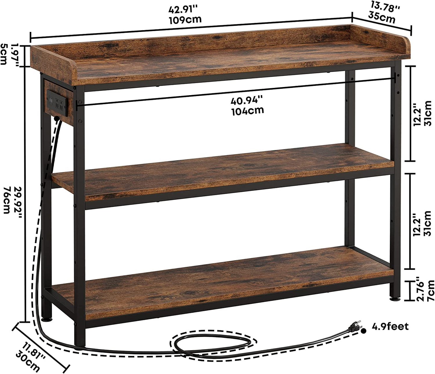 43" Console Table with Charging Station