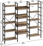 Large 5 Tiers Bookcases and Bookshelves Wall Unit Industrial Brown