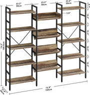 Large 5 Tiers Bookcases and Bookshelves Wall Unit Industrial Brown