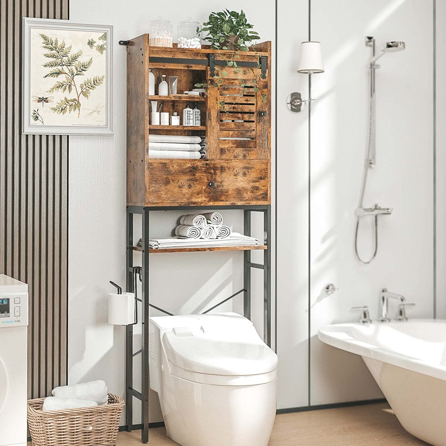 Over The Toilet Storage Cabinet with 3-Tier Adjustable Shelf