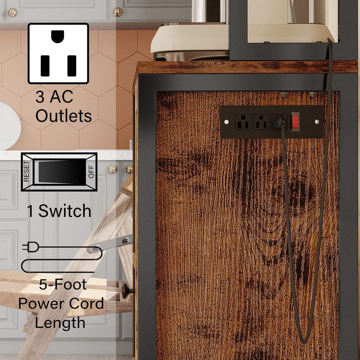 Bakers Rack Microwave Stand with Power Outlets