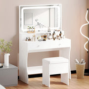 LED Lighted Mirror Makeup Desk Set- White