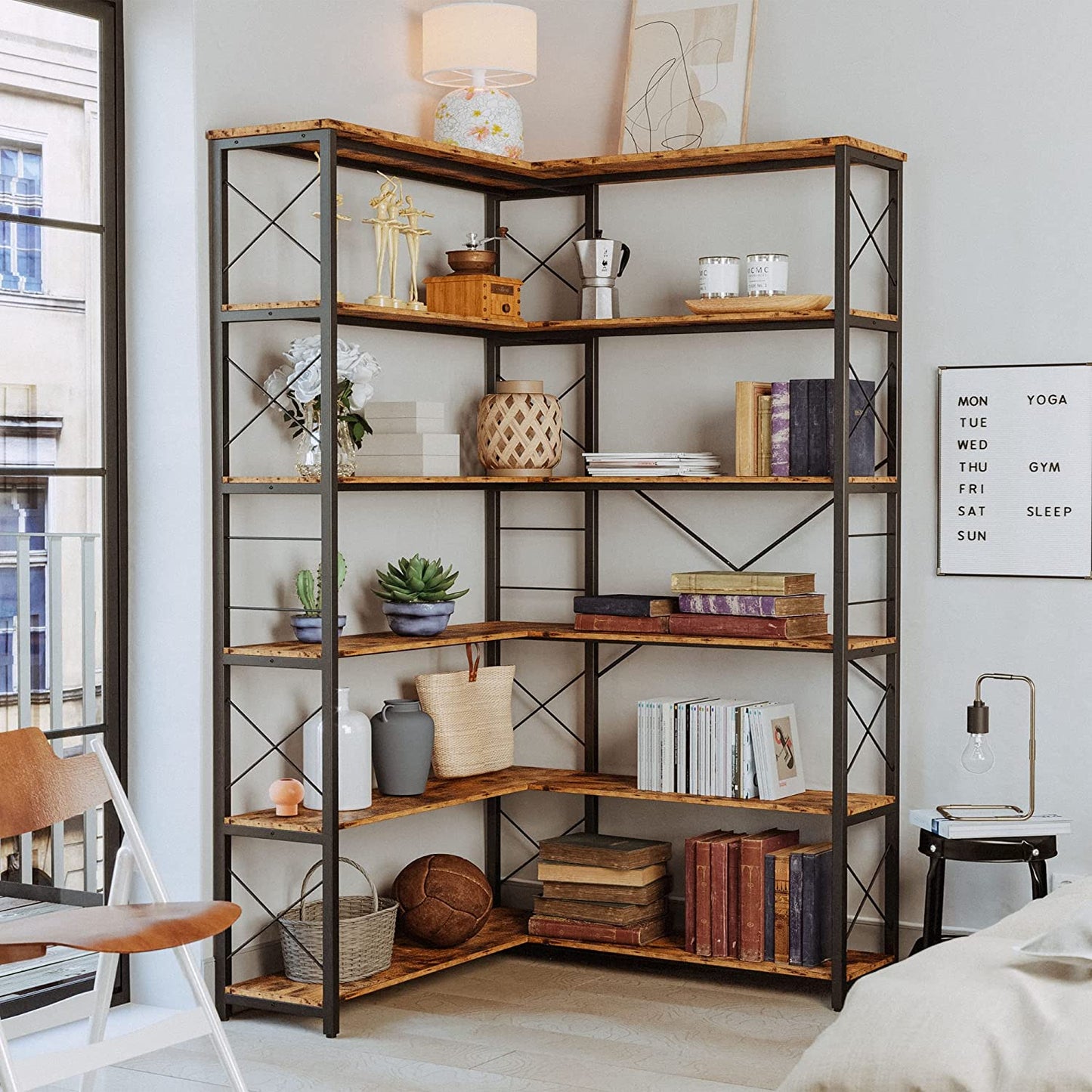 6-Shelf Corner Bookcase