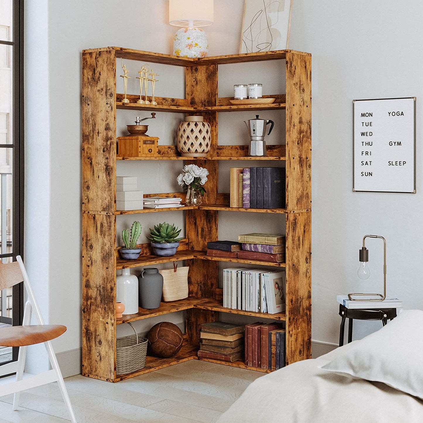 Corner Bookcase with 6 Tiers