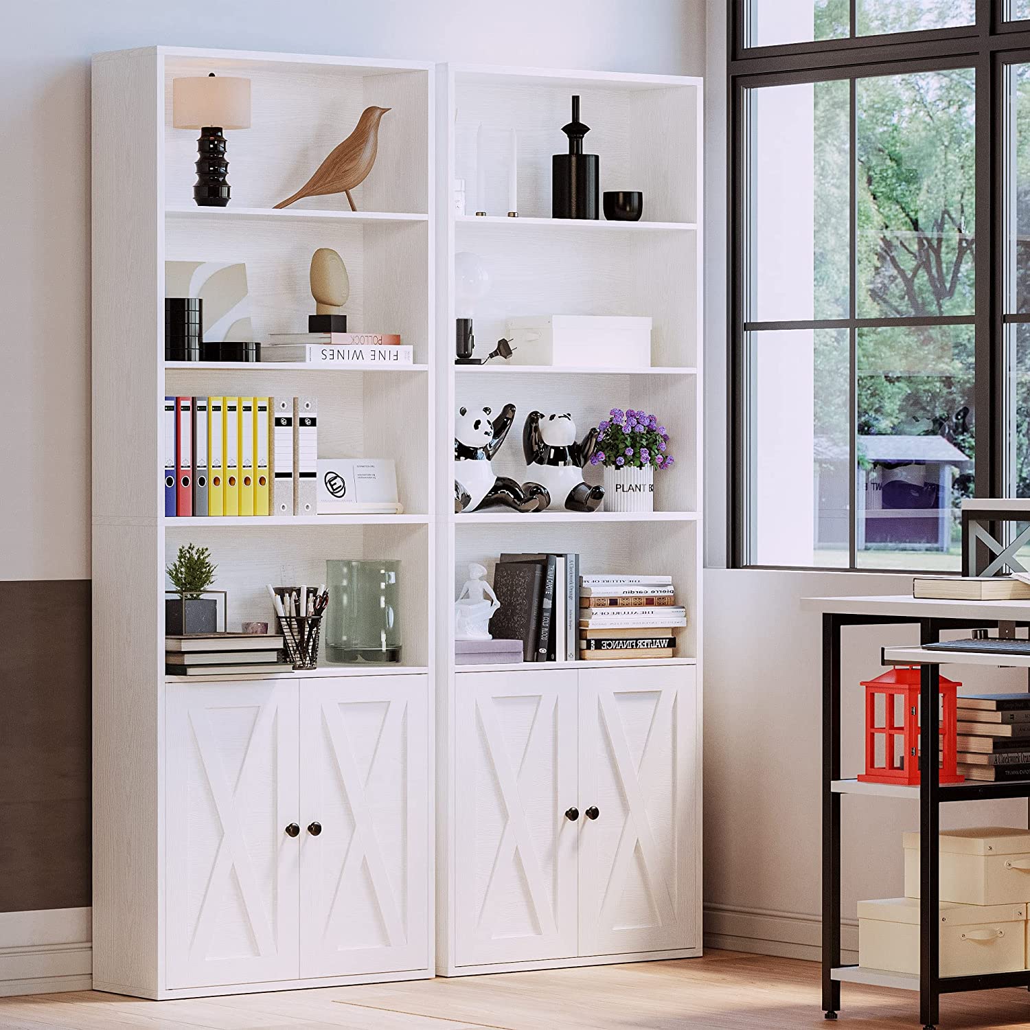 Bookshelf with Cabinet Industrial White