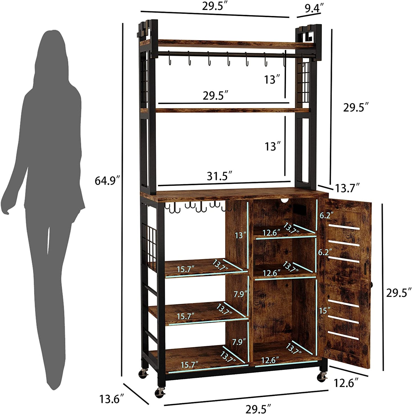 Bakers Rack Microwave Stand with Power Outlets