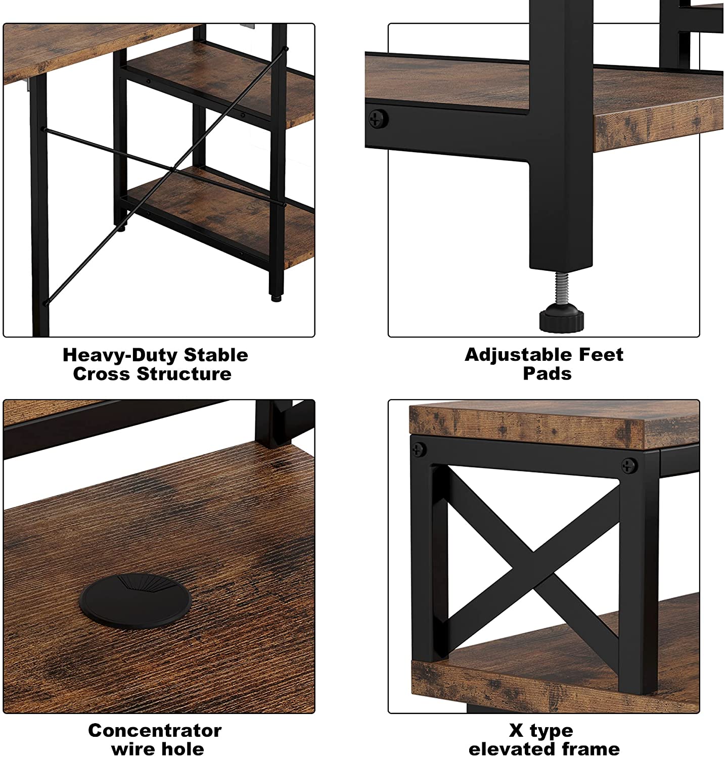 Computer Desk with Monitor Shelf- Industrial Brown