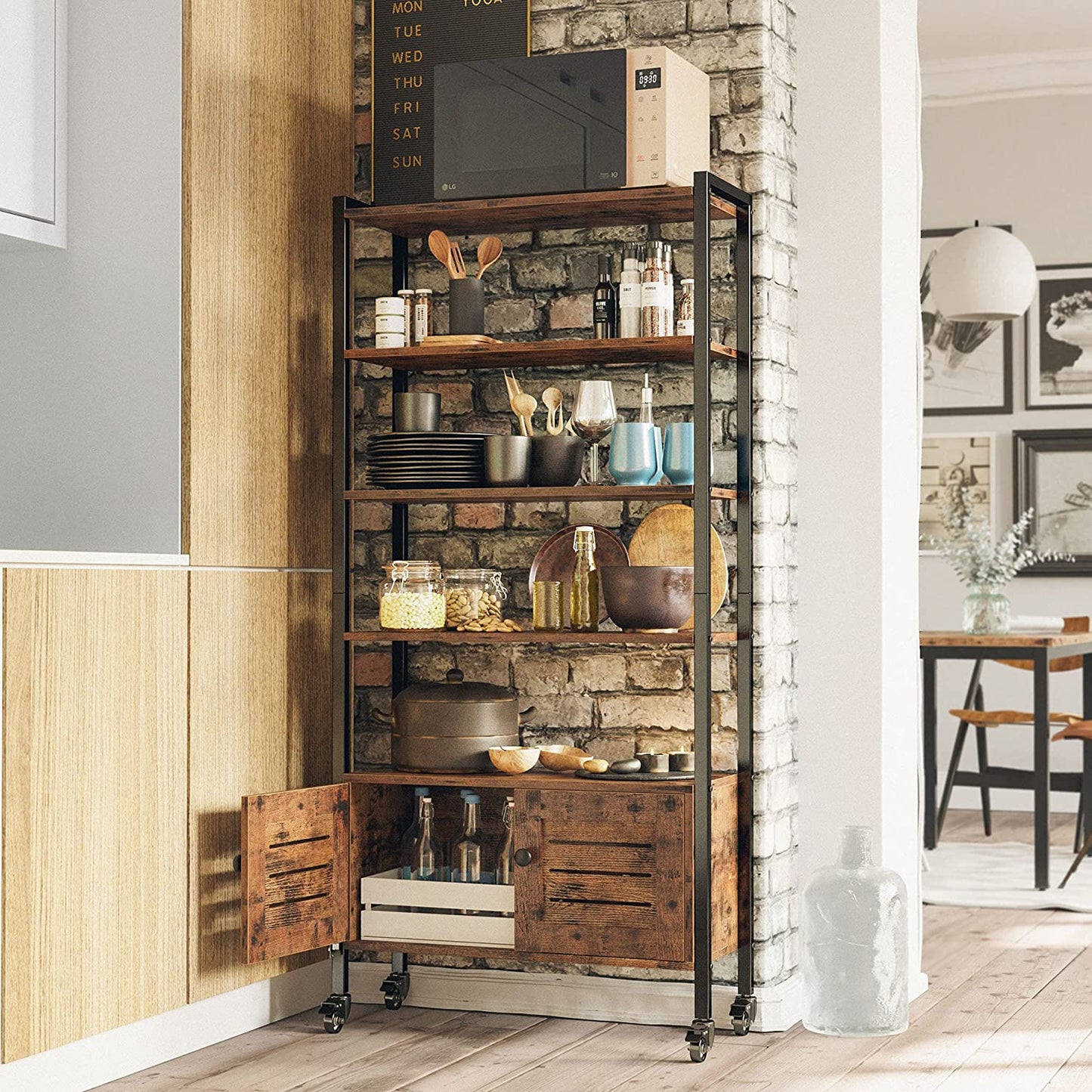 4 Tier Industrial Bookcase with Doors