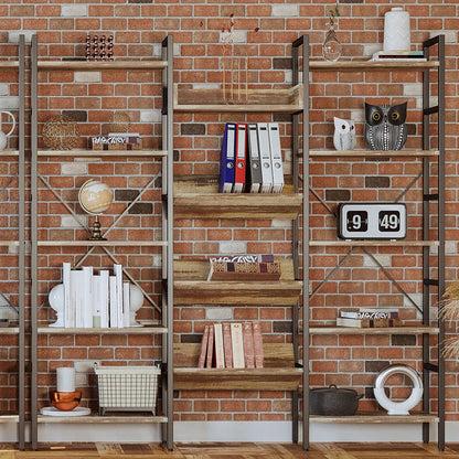 Large 5 Tiers Bookcases and Bookshelves Wall Unit Industrial Brown