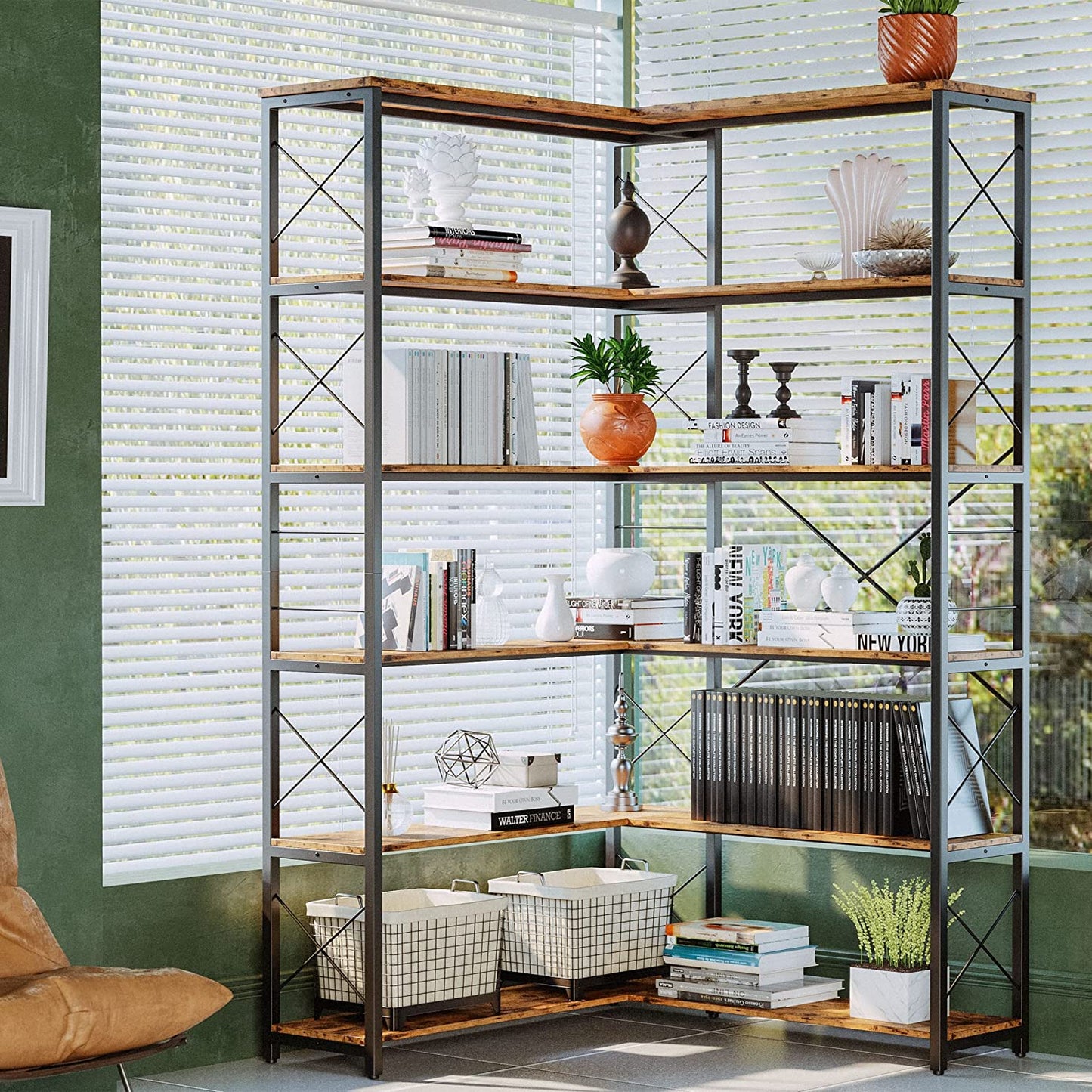 6-Shelf Corner Bookcase