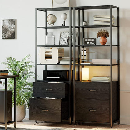Industrial Bookcase with File Cabinet Drawers