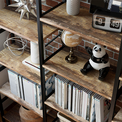 【HOT】Large Bookshelf Triple Wide with 6 Tiers Industrial Brown