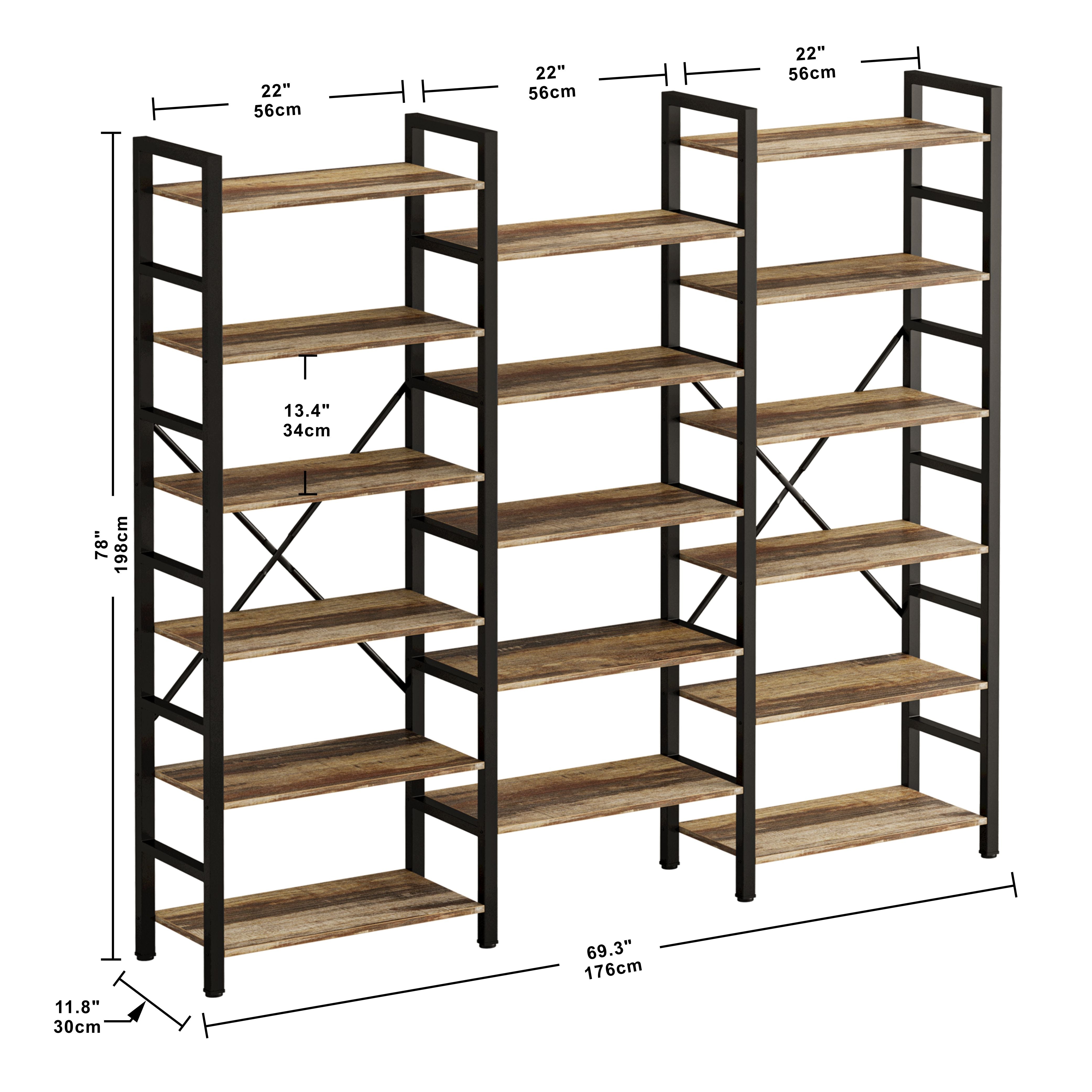 Benjamin 69.3 in. outlet Rustic Brown Wood 6-Shelf Etagere Bookcase with Sturdy Metal