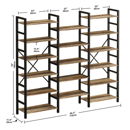 【HOT】Large Bookshelf Triple Wide with 6 Tiers Industrial Brown