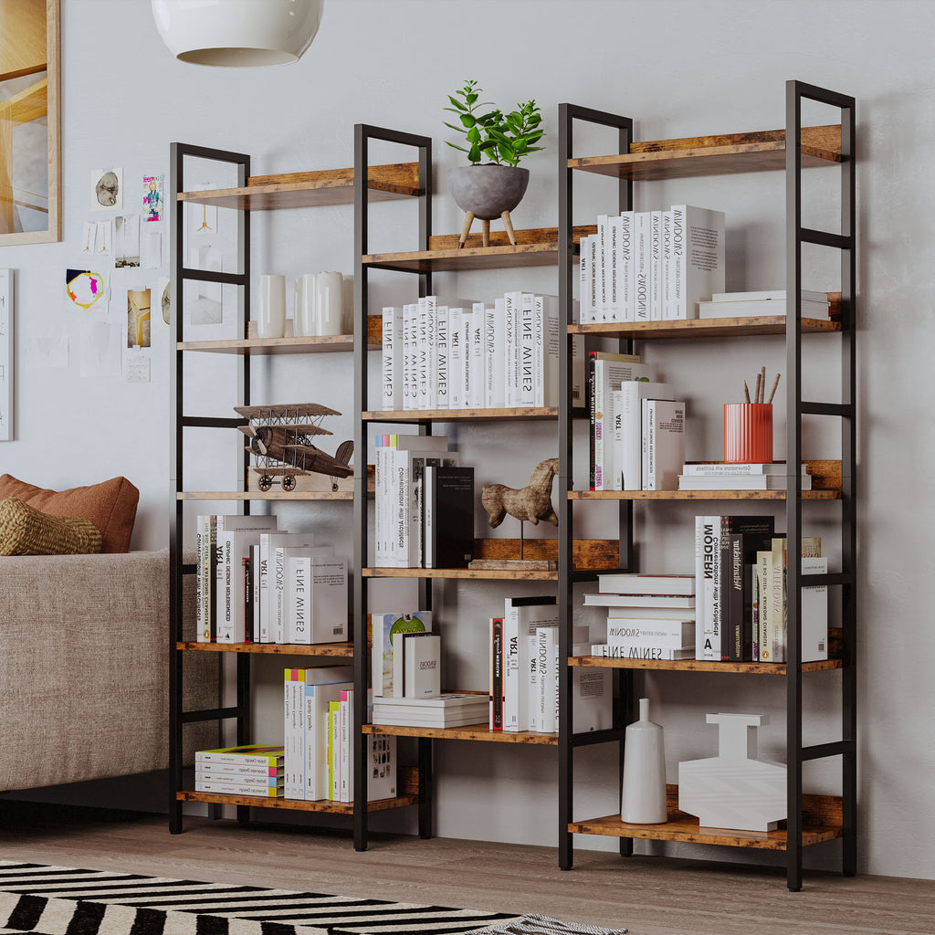 Triple Wide Bookshelf 5 Tiers with Baffles