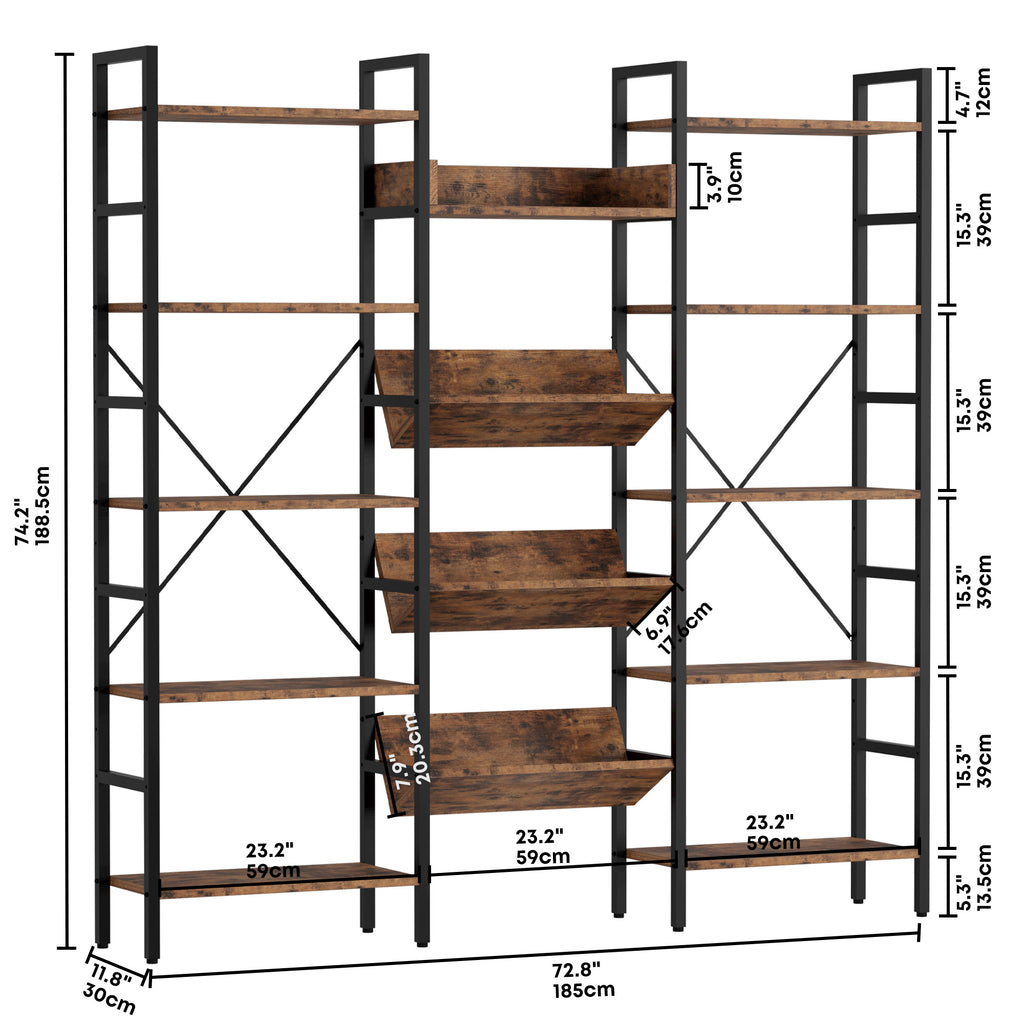 Triple Wide 5 Tiers Stylish Bookshelf